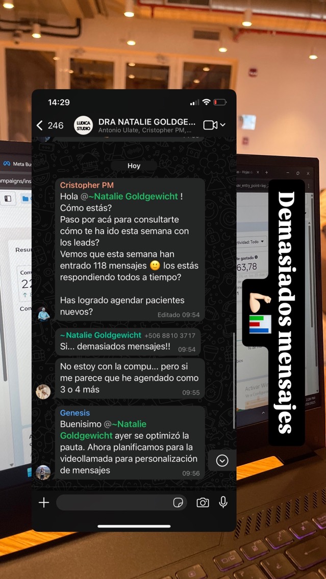 Mensaje de un cliente sobre sus resultados